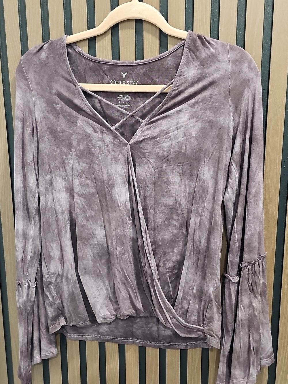 American Eagle Womens Purple Tie-dye Long & Bell Sleeve Top Size S